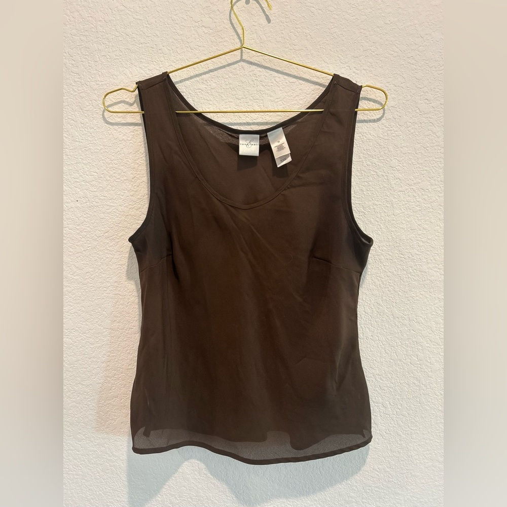 Emma James Brown sheer Sleeveless Tank Top camisole size 10 vintage